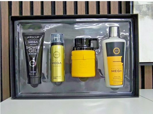 Armaf Odyssey Mega Men’s Fragrance Gift Set – 4-Piece Grooming Collection | Eau de Parfum, Body Spray, Shower Gel & Shampoo