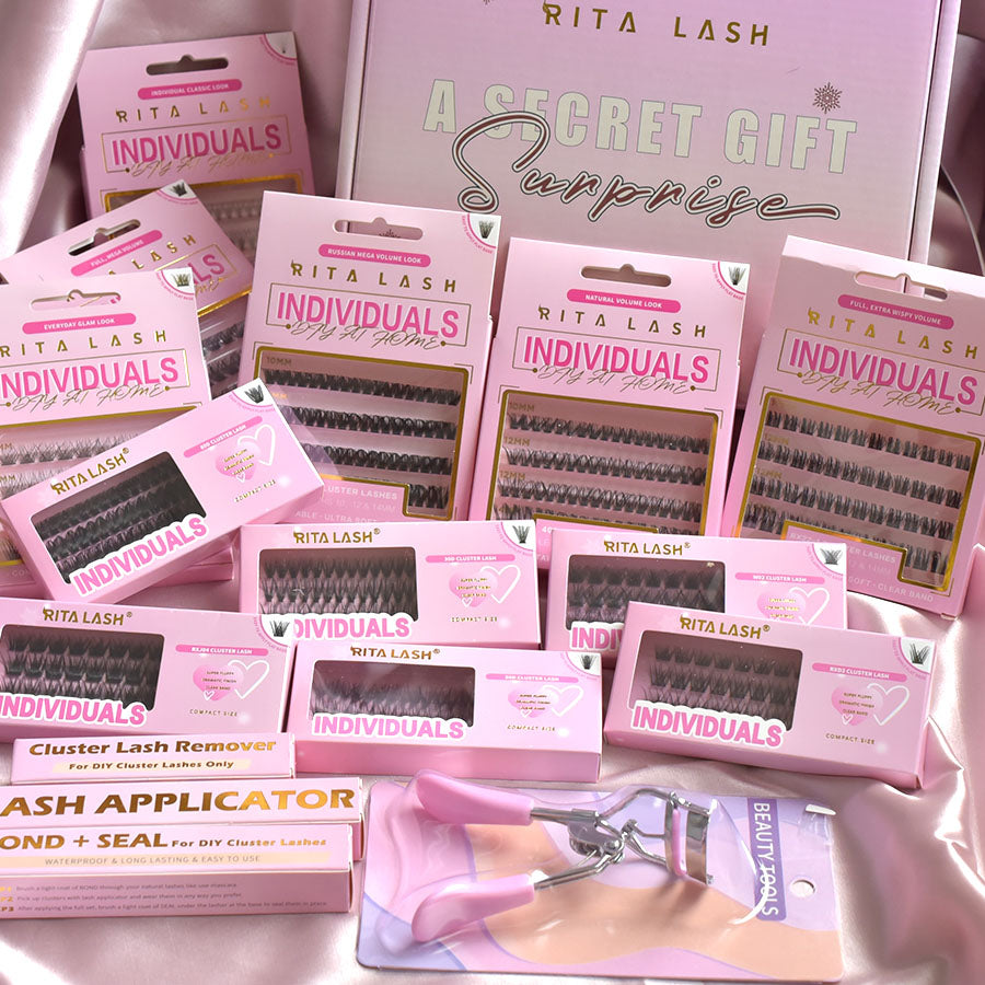 💁‍♀️Individual False Eyelashes Extension Kit Curl Wispy Style, 12 Box Lashes with Glue&Bond Seal&Remover&Curler, Individual Lashes Makeup Kit