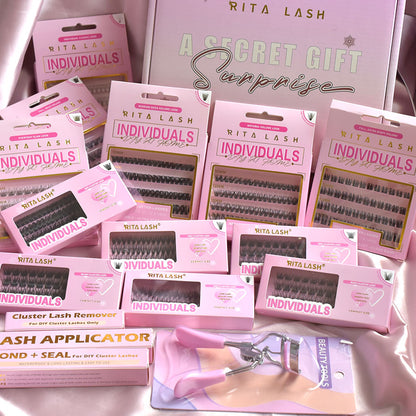 💁‍♀️Individual False Eyelashes Extension Kit Curl Wispy Style, 12 Box Lashes with Glue&Bond Seal&Remover&Curler, Individual Lashes Makeup Kit