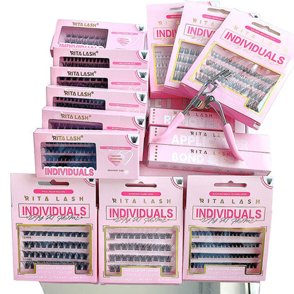 💁‍♀️Individual False Eyelashes Extension Kit Curl Wispy Style, 12 Box Lashes with Glue&Bond Seal&Remover&Curler, Individual Lashes Makeup Kit