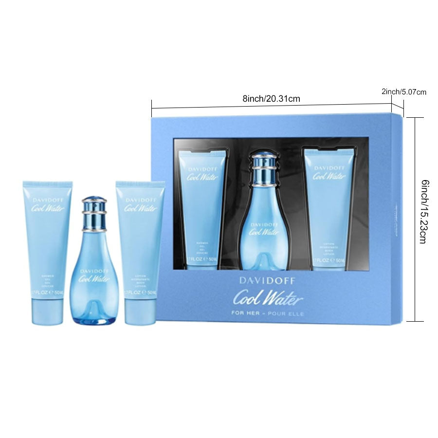 Cool Water by Davidoff for Women – 3-Piece Gift Set | EDT Spray, Shower Gel & Body Lotion | Aquatic Fresh Scent