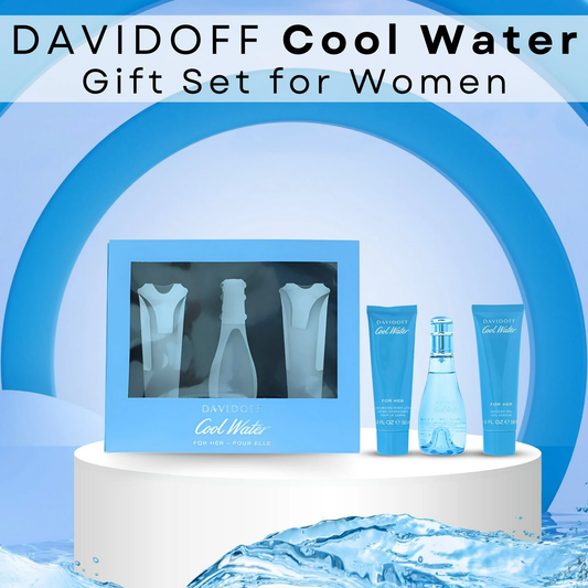 Cool Water by Davidoff for Women – 3-Piece Gift Set | EDT Spray, Shower Gel & Body Lotion | Aquatic Fresh Scent