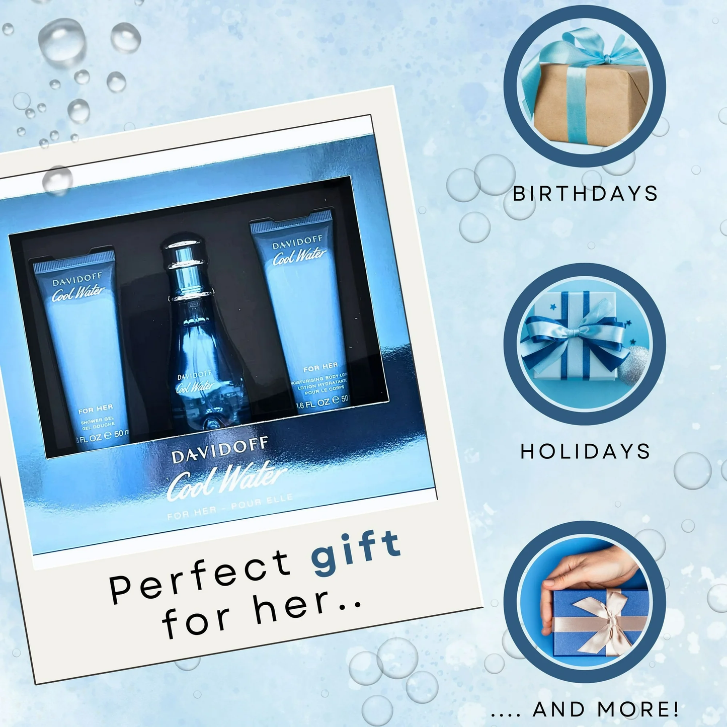 Cool Water by Davidoff for Women – 3-Piece Gift Set | EDT Spray, Shower Gel & Body Lotion | Aquatic Fresh Scent