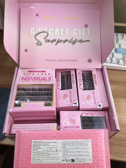 💁‍♀️Individual False Eyelashes Extension Kit Curl Wispy Style, 12 Box Lashes with Glue&Bond Seal&Remover&Curler, Individual Lashes Makeup Kit