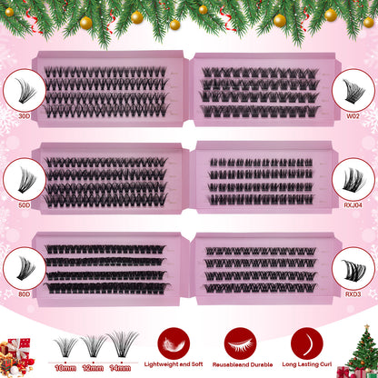 💁‍♀️Individual False Eyelashes Extension Kit Curl Wispy Style, 12 Box Lashes with Glue&Bond Seal&Remover&Curler, Individual Lashes Makeup Kit