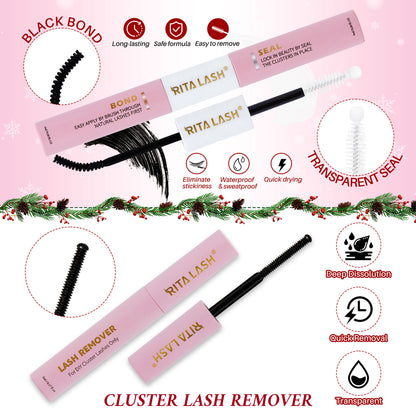 💁‍♀️Individual False Eyelashes Extension Kit Curl Wispy Style, 12 Box Lashes with Glue&Bond Seal&Remover&Curler, Individual Lashes Makeup Kit