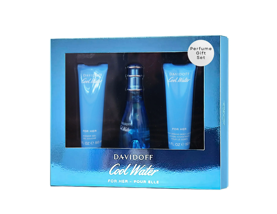Cool Water by Davidoff for Women – 3-Piece Gift Set | EDT Spray, Shower Gel & Body Lotion | Aquatic Fresh Scent